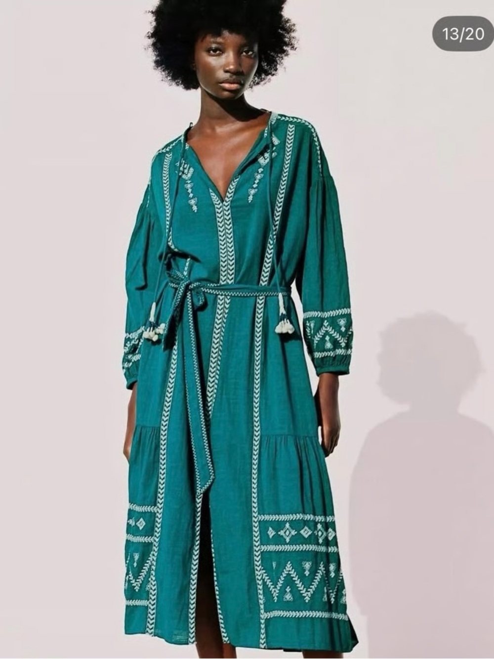 Zara Teal Embroidered Midi Dress